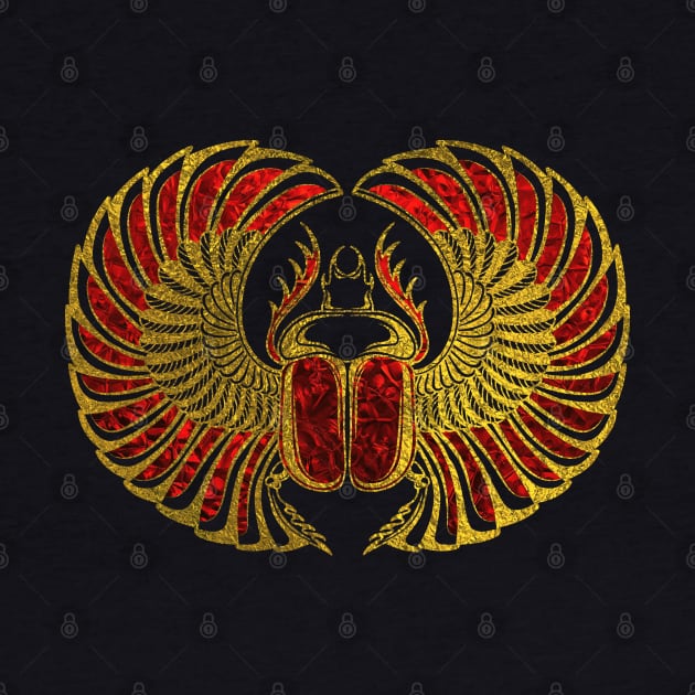 Egyptian Scarab Beetle - Gold and red  metallic by Nartissima